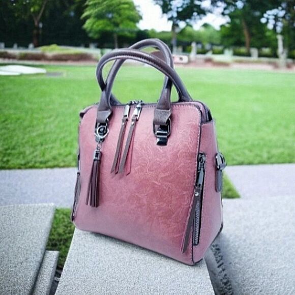 Dark Rose Double Strap Hand bag with Twilly - Picture 2 of 14